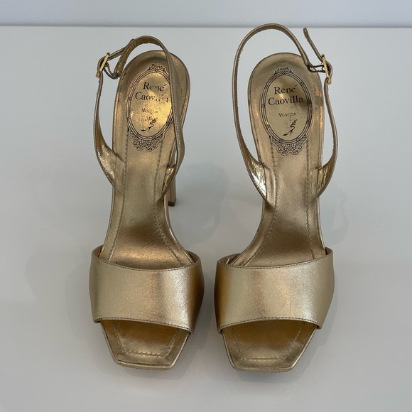RENE CAOVILLA GOLD CRYSTAL PLATFORM SANDALS SIZE IT 37.5 /US 7.5 - Picture 7 of 17